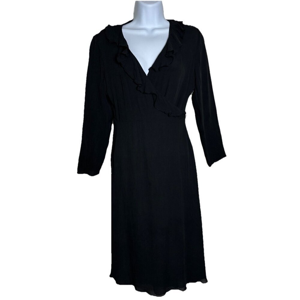 Isabella Bird Black Silk Ruffle Dress Sz 6 Petite Romantic Whimsygoth LBD Night